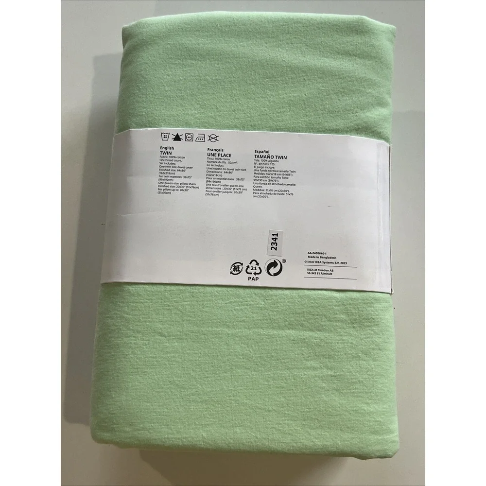New IKEA ANGSLILJA Twin Duvet Cover with Pillowcase Light Green bed Set